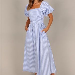 NWT Petal & Pup Puff Sleeve Midi Dress in Blue Stripe XL
